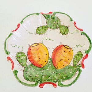Italian Hand Painted Prickly Pear Cactus Pasta Low Bowl Stefano Signed Pottery